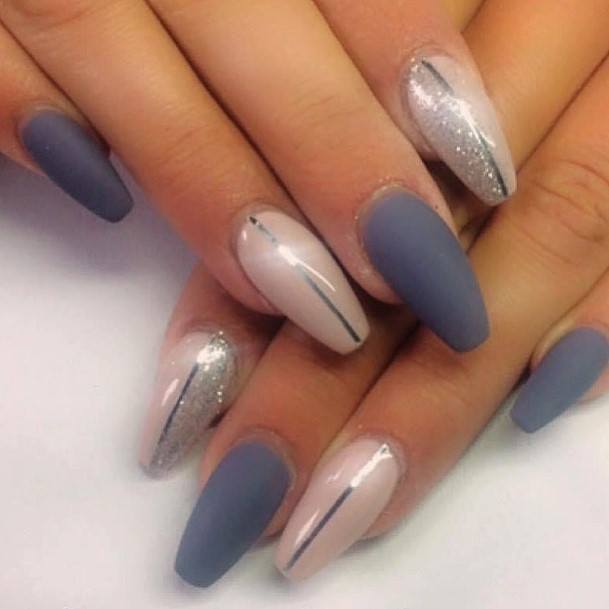 Feminine Girls Dark Grey Nail Designs