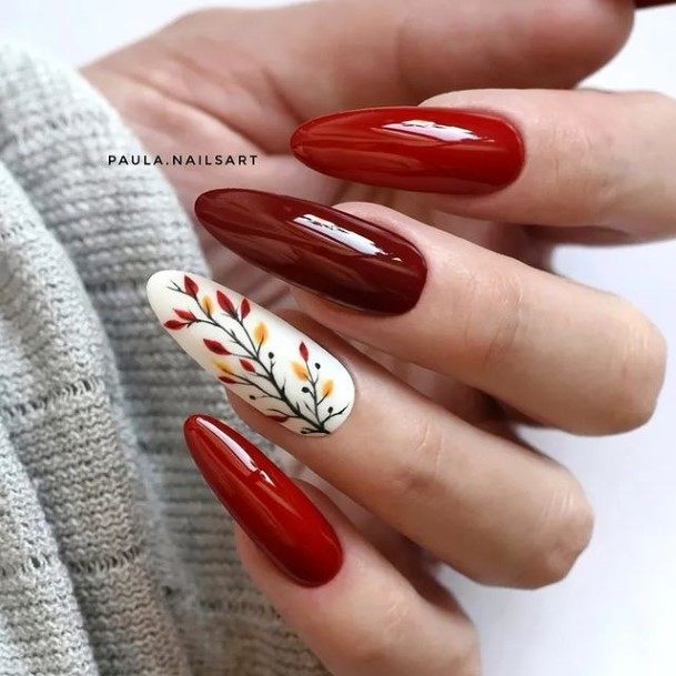 Feminine Girls Deep Red Nail Designs