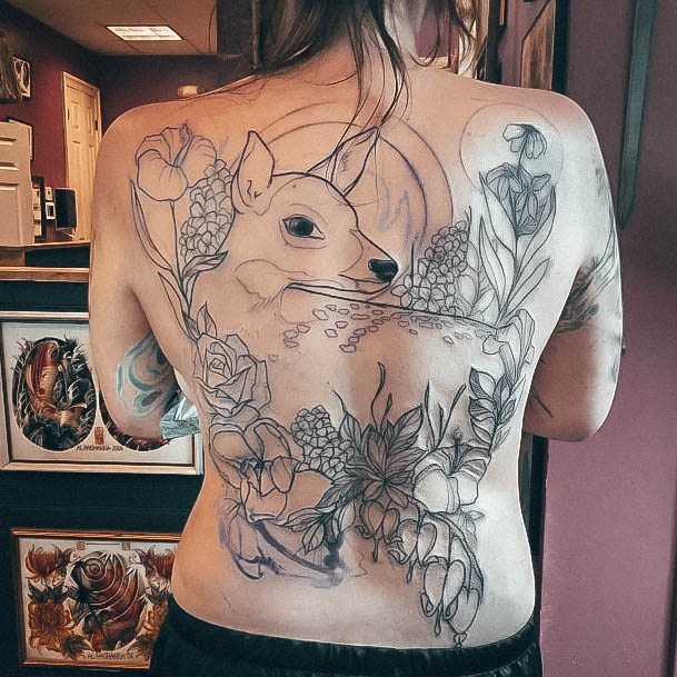 Feminine Girls Deer Tattoo Designs