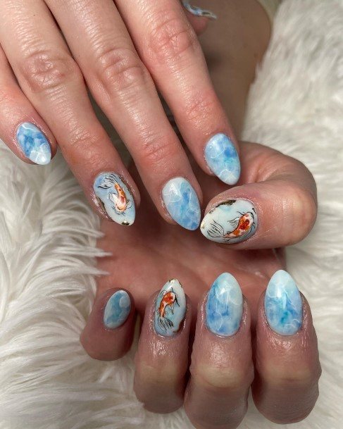 Feminine Girls Fish Nail Designs