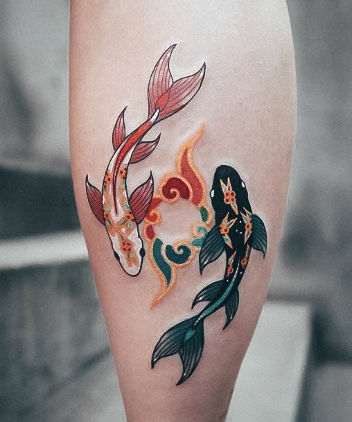 Feminine Girls Fishing Tattoo Designs