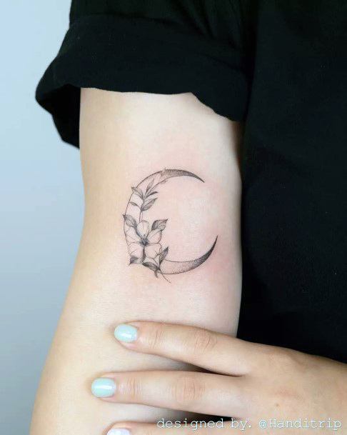 Feminine Girls Flower Moon Tattoo Designs