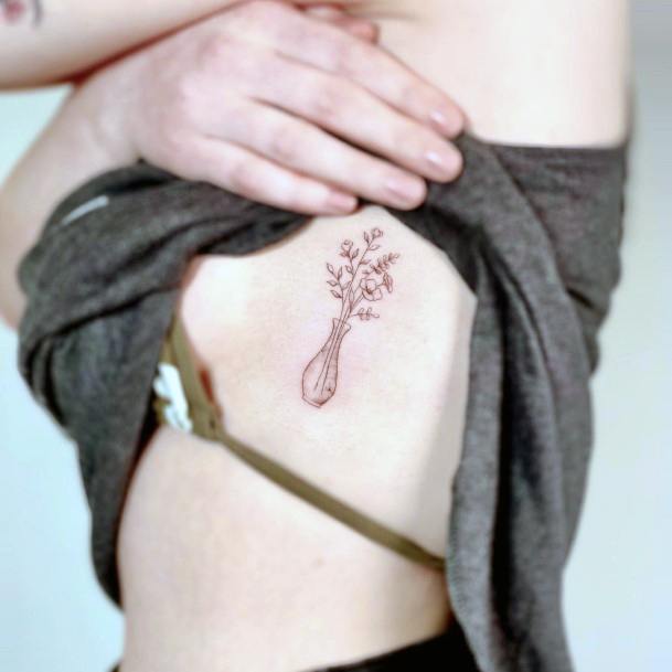 Feminine Girls Flower Vase Tattoo Designs