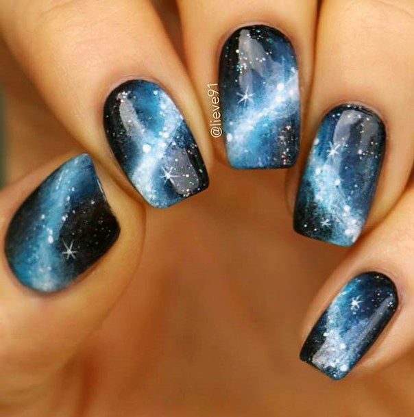 Feminine Girls Galaxy Nail Designs