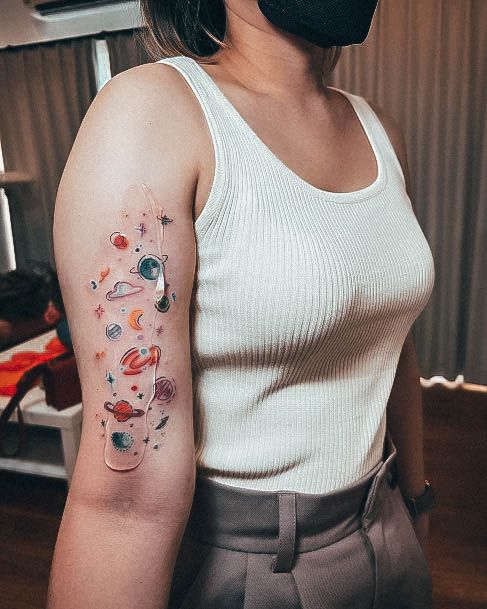 Feminine Girls Galaxy Tattoo Designs Arm