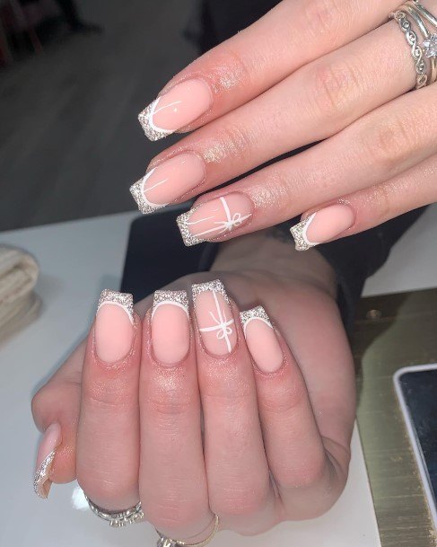 Feminine Girls Glitter French Tip Nail Designs