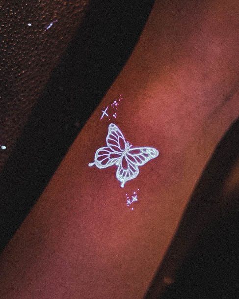 Feminine Girls Glow In The Dark Tattoo Designs Butterfly White Ink