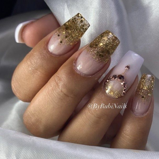 Feminine Girls Gold Nail Designs