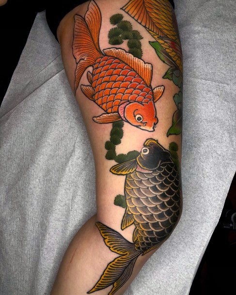 Feminine Girls Goldfish Tattoo Designs