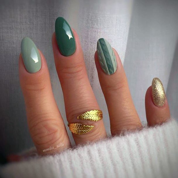 Feminine Girls Green Dress Nail Designs