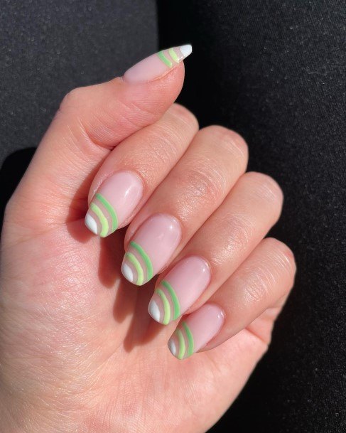 Feminine Girls Green French Tip Nail Designs