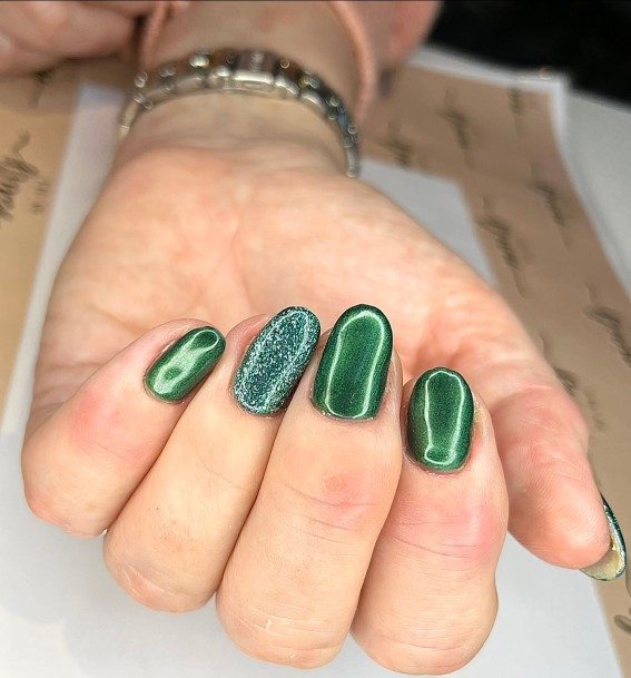 Feminine Girls Green Glitter Nail Designs