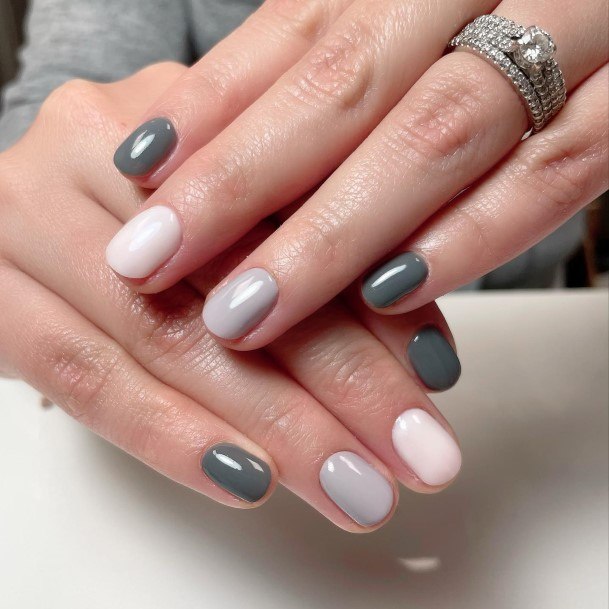 Feminine Girls Grey And White Nail Designs