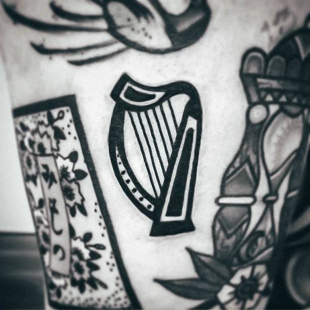 Feminine Girls Harp Tattoo Designs