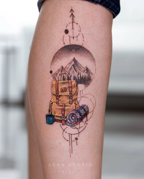 Feminine Girls Hiking Tattoo Designs