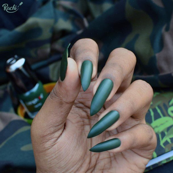 Feminine Girls Hunter Green Nail Designs