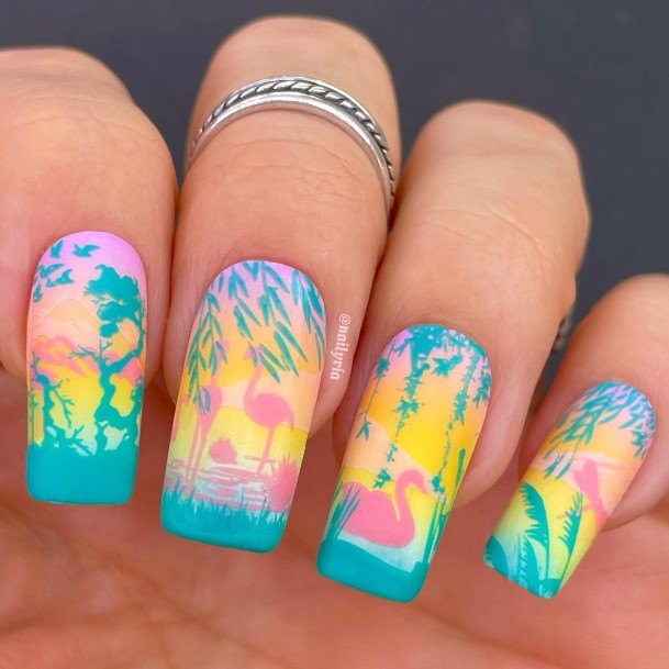 Feminine Girls Landscape Nail Designs