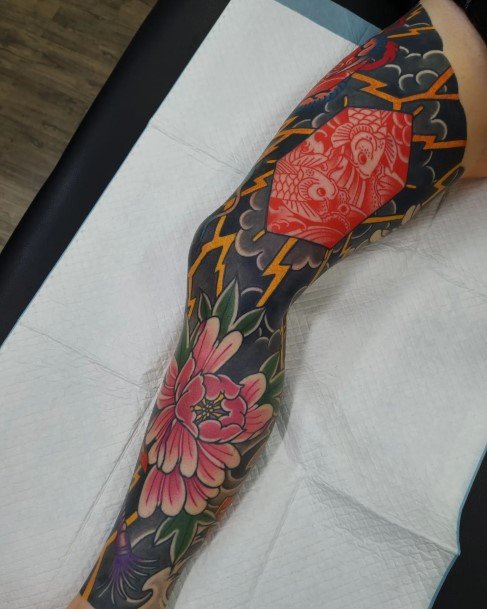 Feminine Girls Leg Sleeve Tattoo Designs