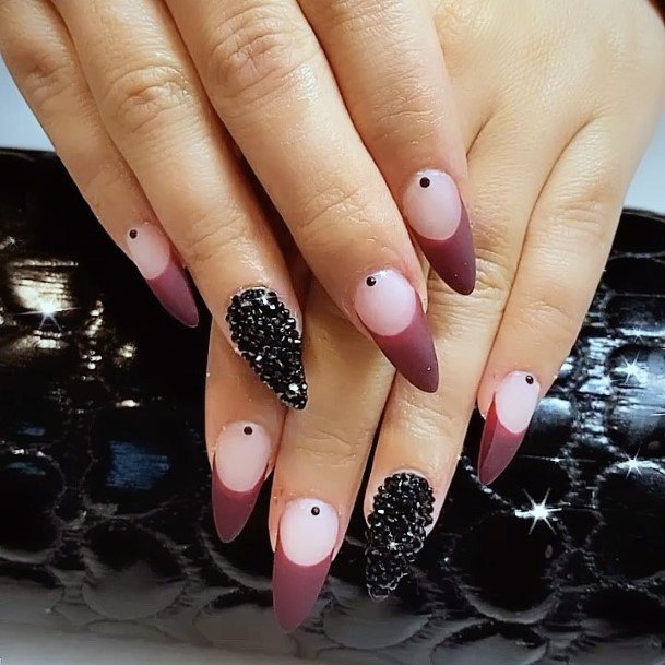 Feminine Girls Maroon And Black Nail Designs