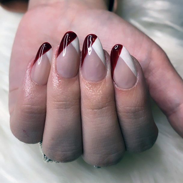 Feminine Girls Maroon White Nail Designs