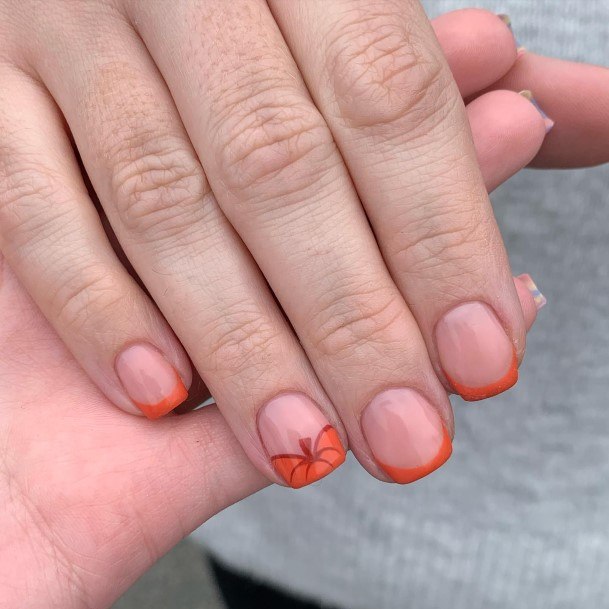 Feminine Girls Orange French Tip Nail Designs