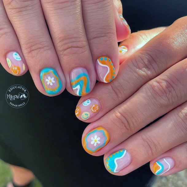 Feminine Girls Orange Nail Designs