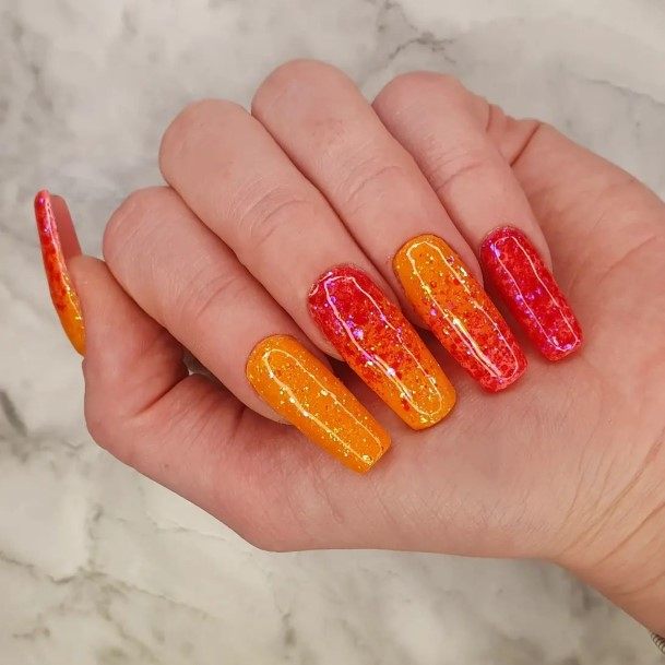 Feminine Girls Orange Ombre Nail Designs