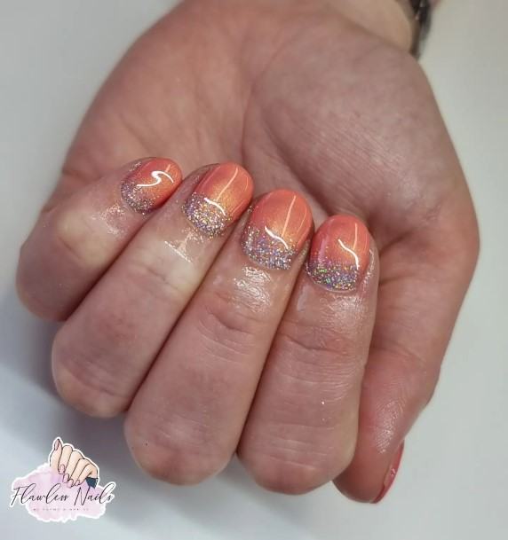 Feminine Girls Peach With Glitter Nail Designs