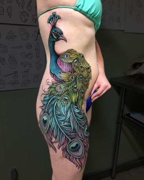 Feminine Girls Peacock Tattoo Designs