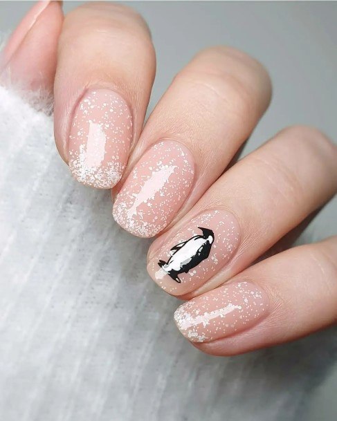 Feminine Girls Penguin Nail Designs