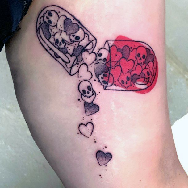 Feminine Girls Pill Tattoo Designs