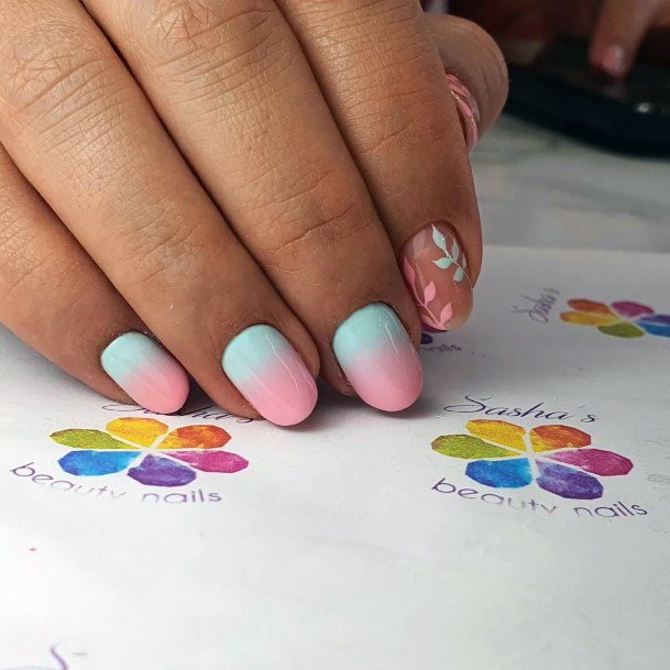 Feminine Girls Pink And Blue Nail Designs