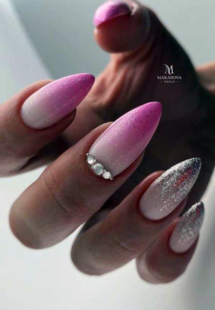 Feminine Girls Pink Ombre With Glitter Nail Designs