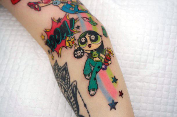 Feminine Girls Powerpuff Girls Buttercup Tattoo Designs