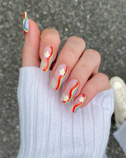 Feminine Girls Rainbow Nail Designs