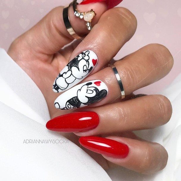 Feminine Girls Red And Black Nail Designs