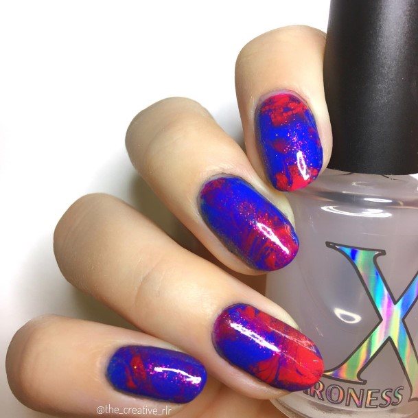 Feminine Girls Red And Blue Nail Designs