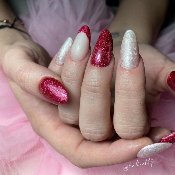 Feminine Girls Red And Grey Nail Designs
