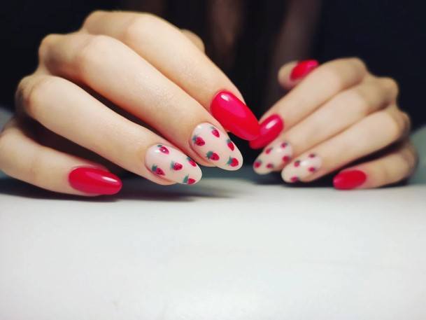 Feminine Girls Red And Nude Nail Designs