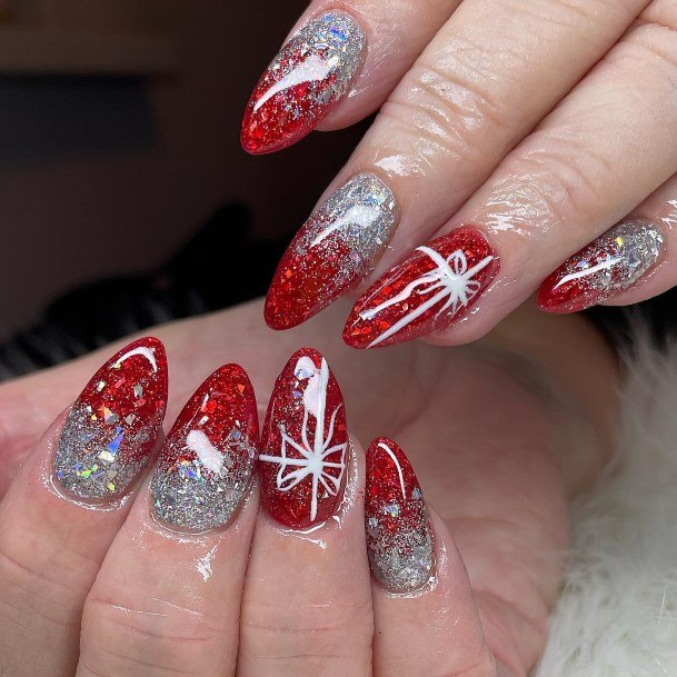 Feminine Girls Red And Silver Nail Designs