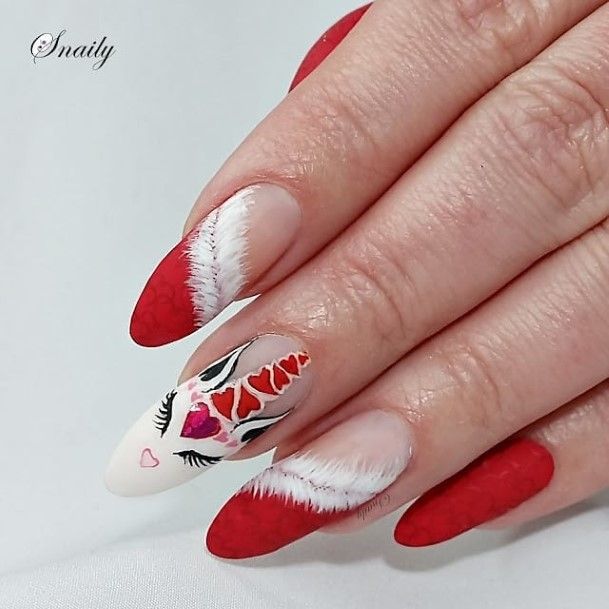 Feminine Girls Red And White Nail Designs