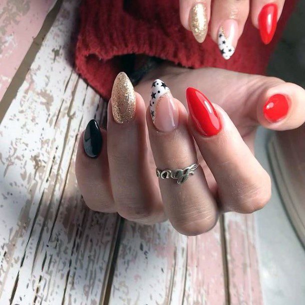 Feminine Girls Red Dress Nail Designs