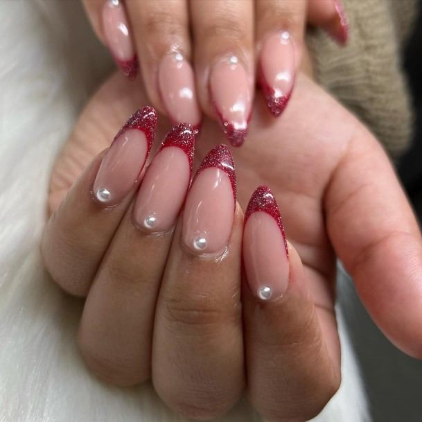 Feminine Girls Red French Tip Nail Designs