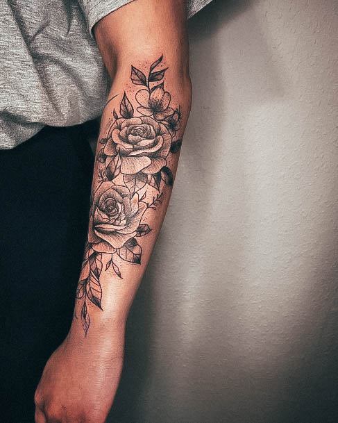 Feminine Girls Rose Forearm Tattoo Designs