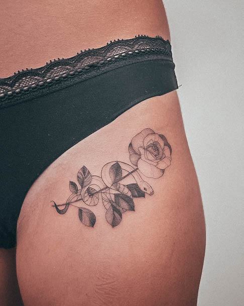 Feminine Girls Rose Thigh Tattoo Designs