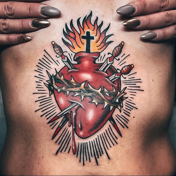 Feminine Girls Sacred Heart Tattoo Designs