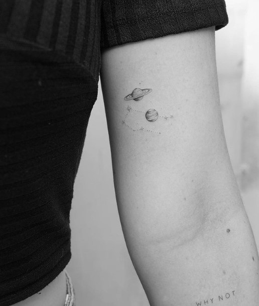 Feminine Girls Saturn Tattoo Designs