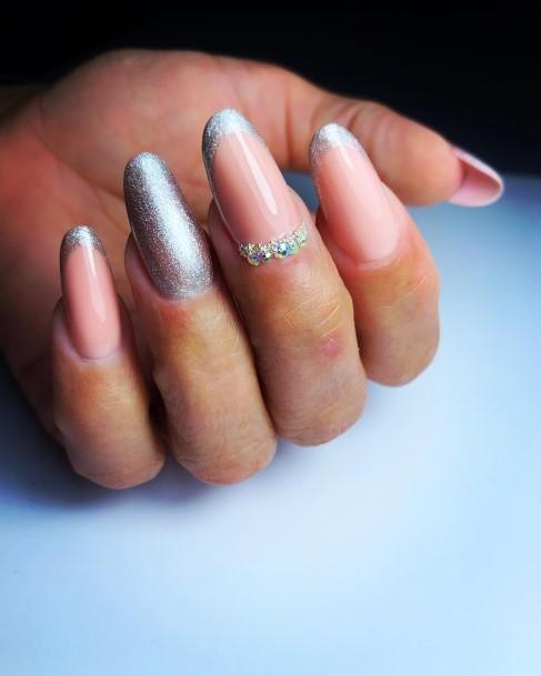 Feminine Girls Silver French Tip Nail Designs