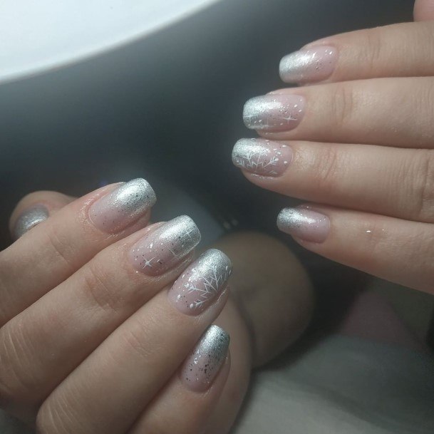 Feminine Girls Silver Ombre Nail Designs