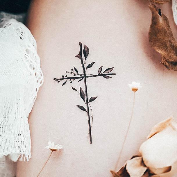 Feminine Girls Small Cross Tattoo Designs